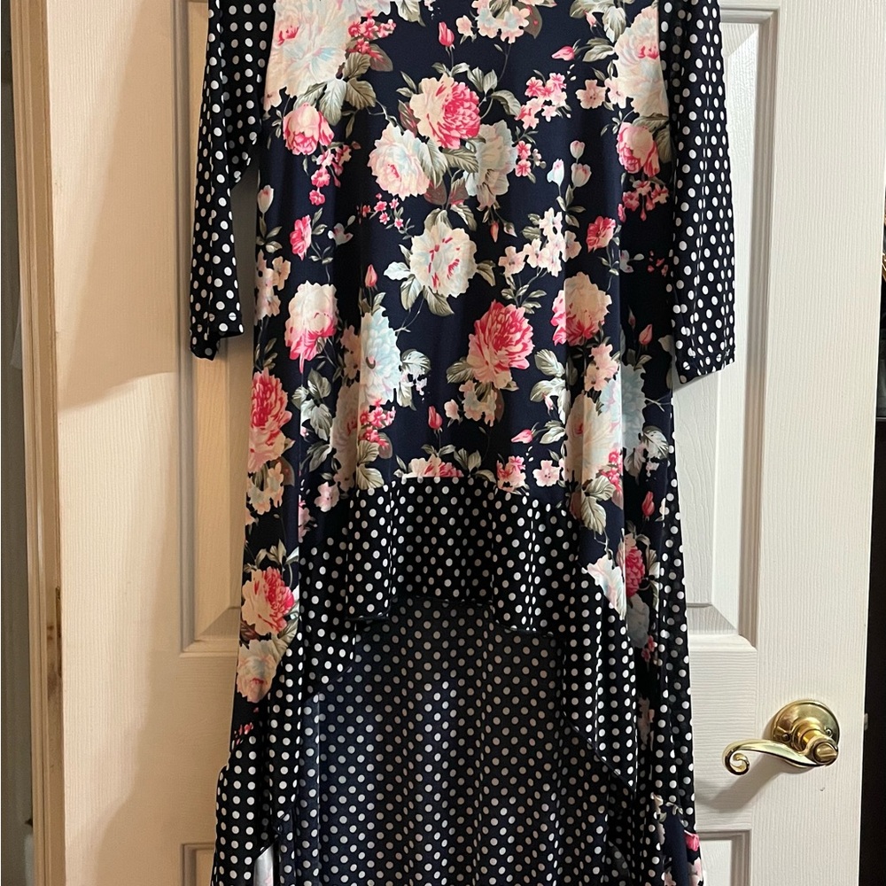 Floral and Polka Dot High-Low Dress